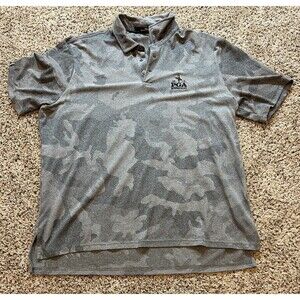Ralph Lauren RLX Polo Golf Shirt Medium Gray Camo Short 2019 PGA Logo Mens XXL